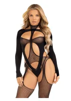 Bodystocking s trakmi a vyrezávaným plyšovým plyšovým náhrdelníkom — obrázok 4